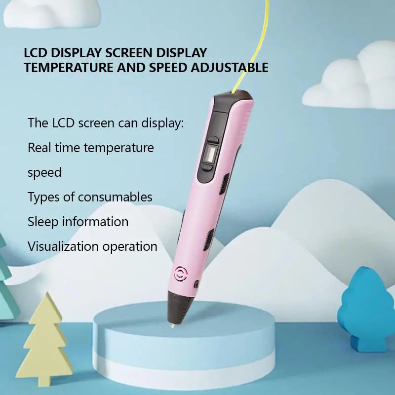 New 3D Printing Pen LCD Display Screen 1.75mm ABS / PLA Filament Kids DIY Drawing Pen Boy and Girls Christmas Birthday Gifts Vue
