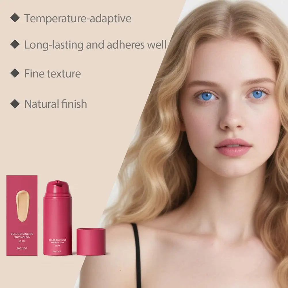 30g Shiny Delicate Clear Foundation Smooth Soft Holding Lasting Facial Makeup Natural Color Temperature Change Liquid Foundation Vue