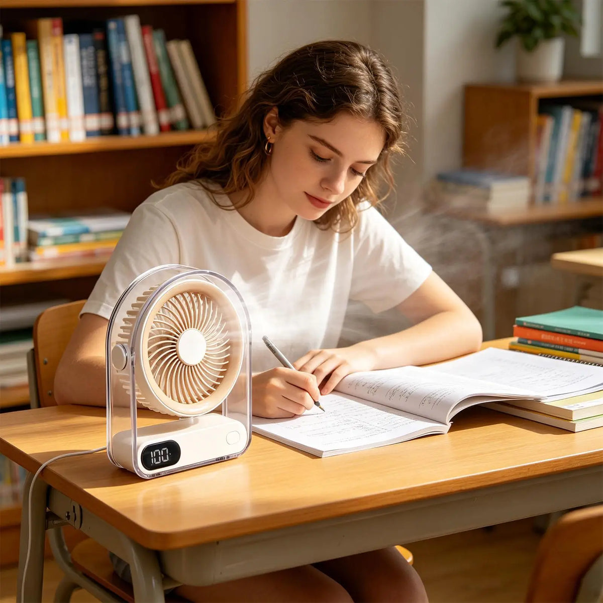 15.5x6x19cm Mini USB Desk Fan, 5-Speed Rechargeable Portable Table Fan with Digital Display, Quiet Personal Air Cooler For Home Vue