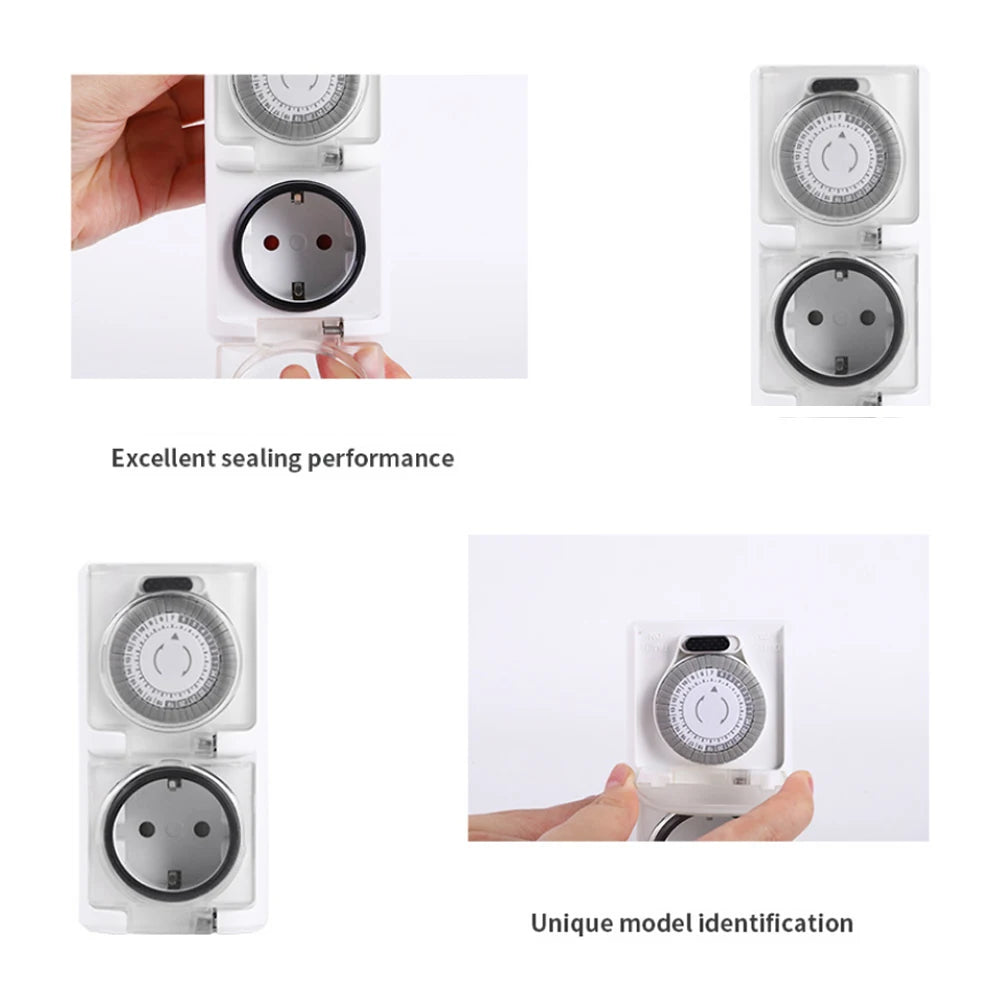 Mechanical Timer Socket 24-Hour Cycle Automatic Switch Electrical Outlet Support 16A 3680W High-Power IP44 Waterproof Timer Vue