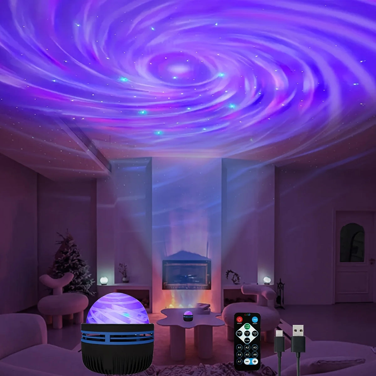 Starry Sky Galaxy Lamp Projector LED Night Light Remote Control Sound Active 5V USB Charging 7 Modes for Kids Room Party Decor Vue