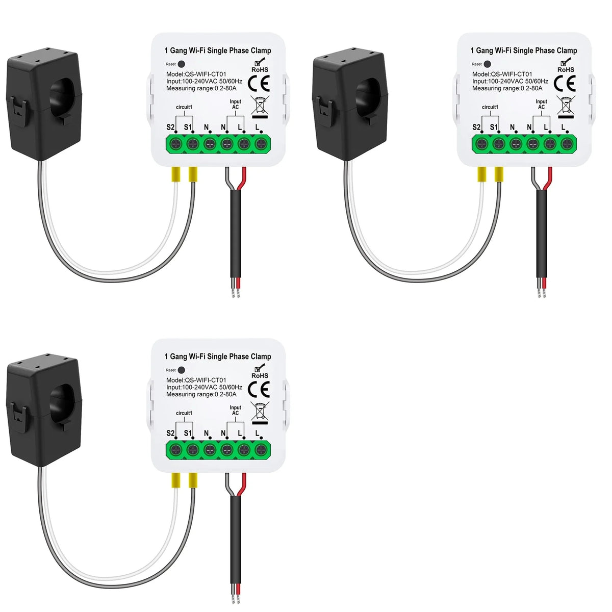Hot-3X Smart Life WIFI Energy Meter Current Sensor Statistician For Electrical Lighting Solar KWH Monitor 100-240V 1CT Vue