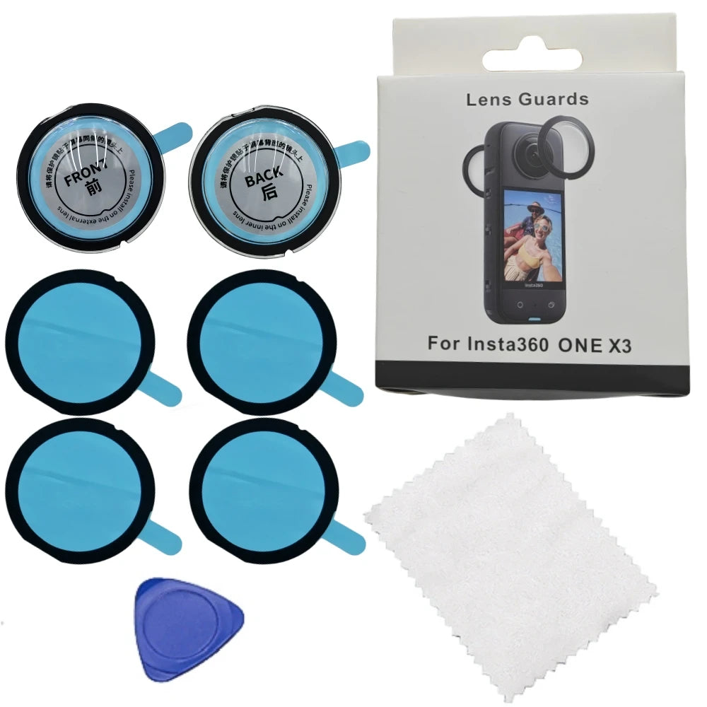 For Insta360 X3 Lens Protector Dual Lens Guards Protective PC Cover Sticky Waterproof Accessories Vue Full Set