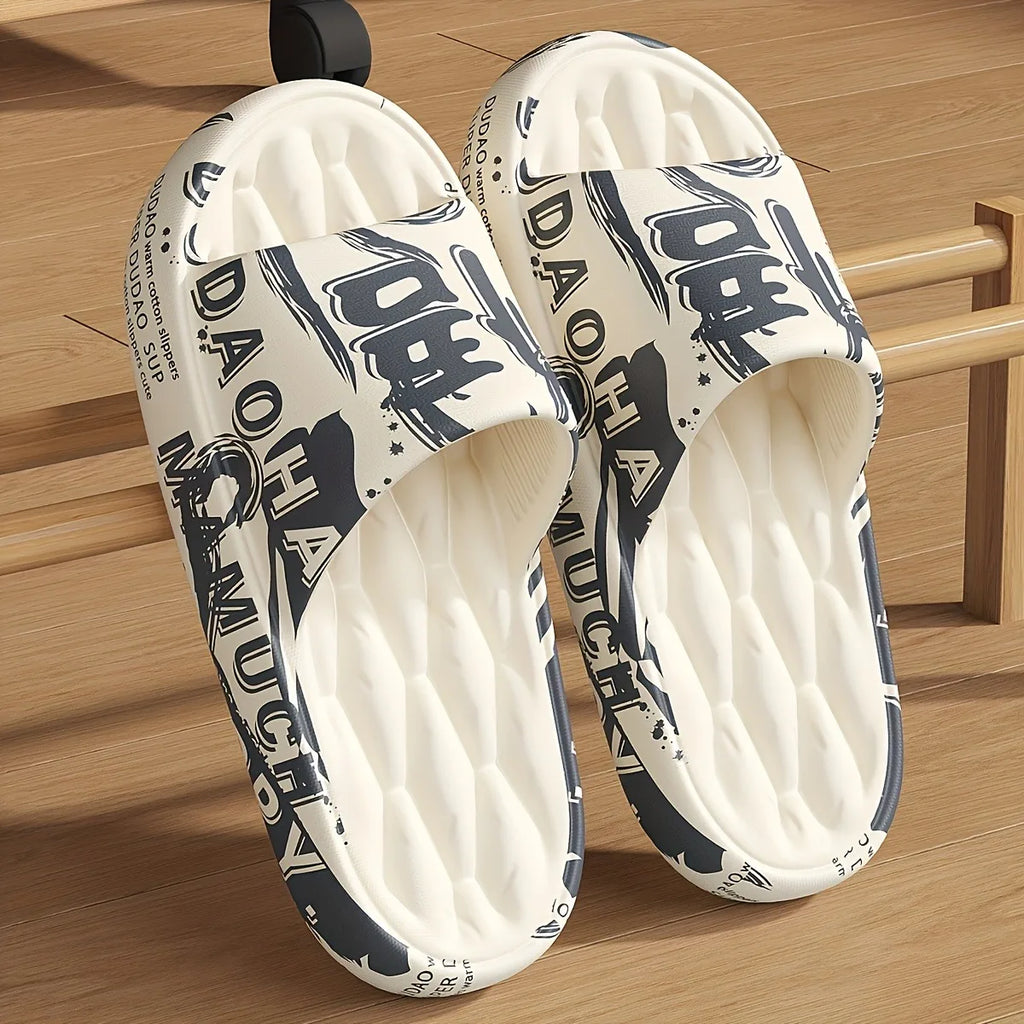 Trendy EVA Graffiti Slides for Men and Women Soft Comfortable Black White Design Playful Patterns Casual Home Outdoor Wear Vue
