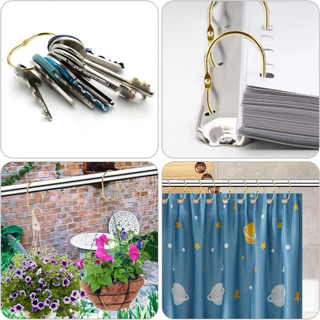 12 Pcs Open Shower Curtain Hook Rings Oval Hanging for Rod Hooks Metal Bathroom Gold Vue