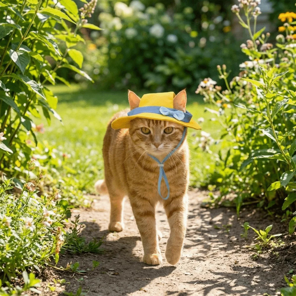Adjustable Straps Cat Fisherman Hat Breathable Comfortable Pet Sun Hat with Ear Holes UV Protection Summer Pet Hat for Summer Vue