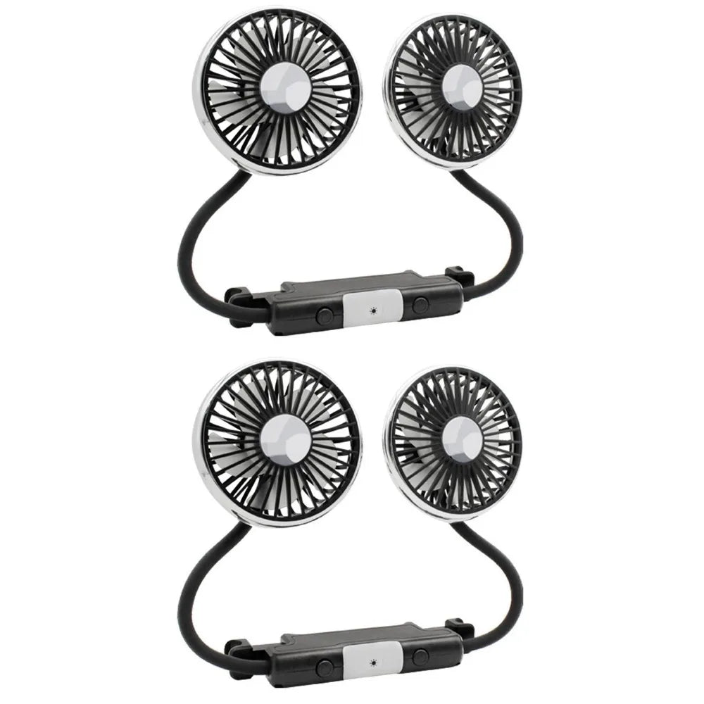 Car Double-Head Hose Rear Seat Car Electronic Fan 360° Rotation 3-Speed Strong Wind Fan Car Cool USB Fan Compatible With Laptops Vue 2pcs