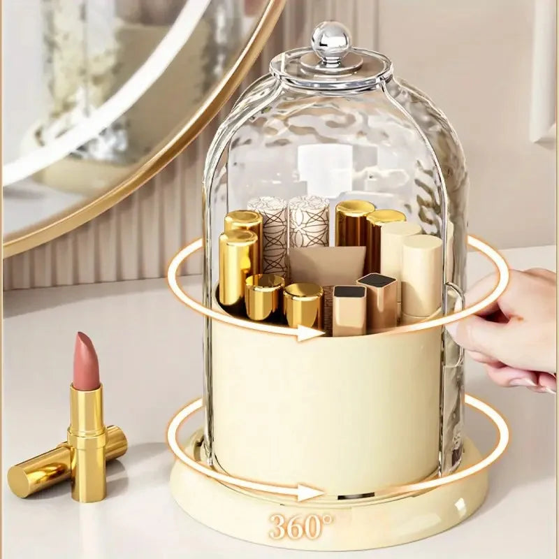 Makeup Brush Holder with Slide Lid 360 Rotating Clear Dustproof Skincare Cosmetic Tools Storage Organizer Box with Brush Slots Vue