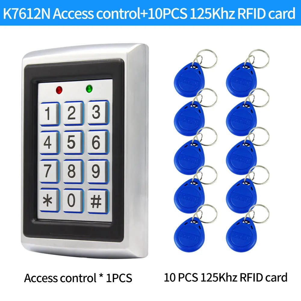 Metal Access Controller Keypad with 1000 Users125KHz Card Reader Key Fobs Keyboard for Door Access Control System Wiegand 2 Vue K7612N-key