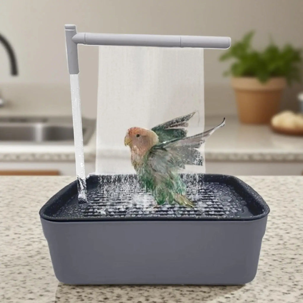 ABS Rechargeable Automatic Parrot Bird Bath Tub With Circulating Faucet Shower Pet Supplies Bathing Accessories For Cage Bird Vue