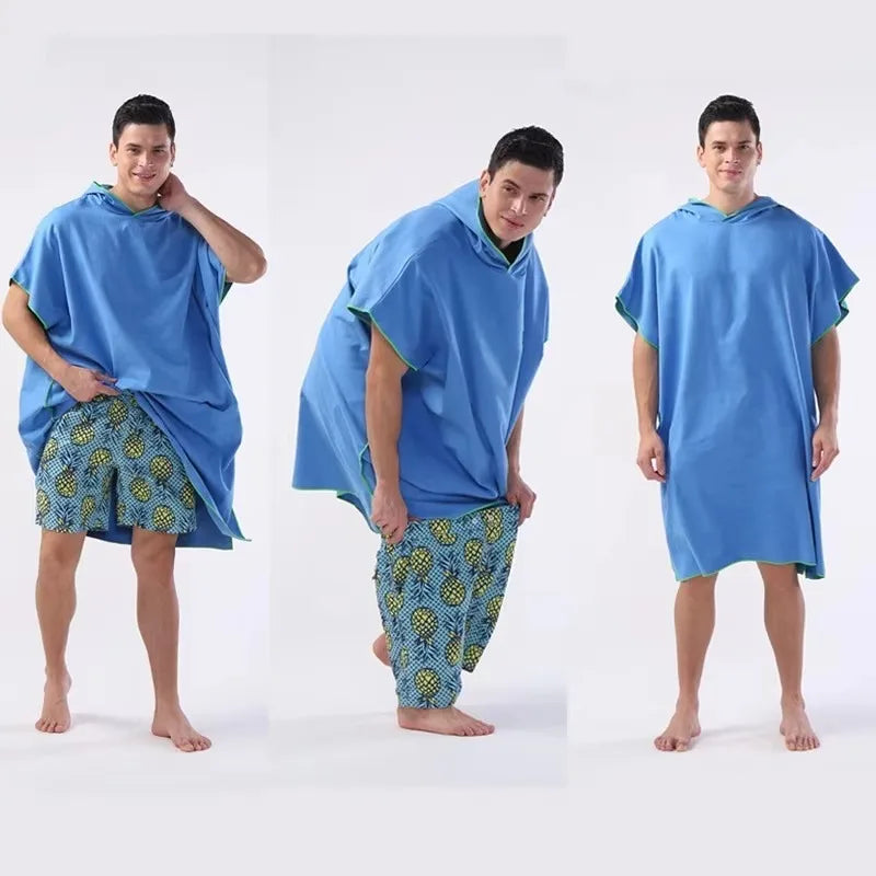 Microfiber Bathrobe Towel Hooded for Adult Swimming Beach Bath Towel Quick Dry Absorbent Wearable Robe with Sleeves Vue