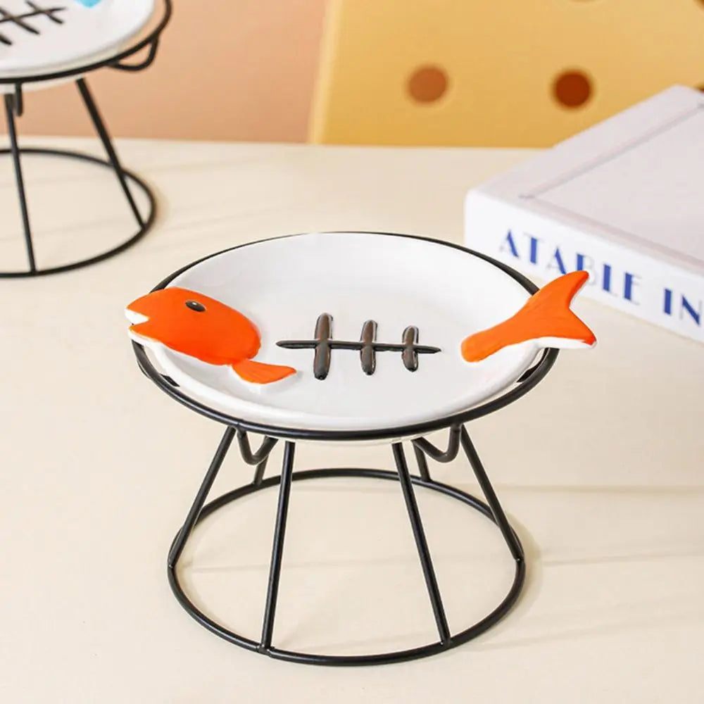 Cat Basin Ceramic Elevated Cat Bowl Fish Bones Anti-Vomiting Pet Food Water Bowl Anti Slip Cute Raised Pet Feeder Wet Dry Food Vue