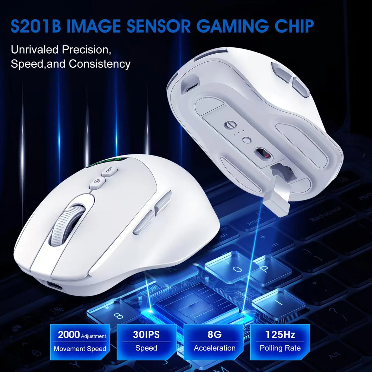 Noiseless Dual Mode Wireless Mouse Bluetooth 5.0 & 2.4G Silent Click Noiseless 500mAh Rechargeable Battery Display for Laptops Vue