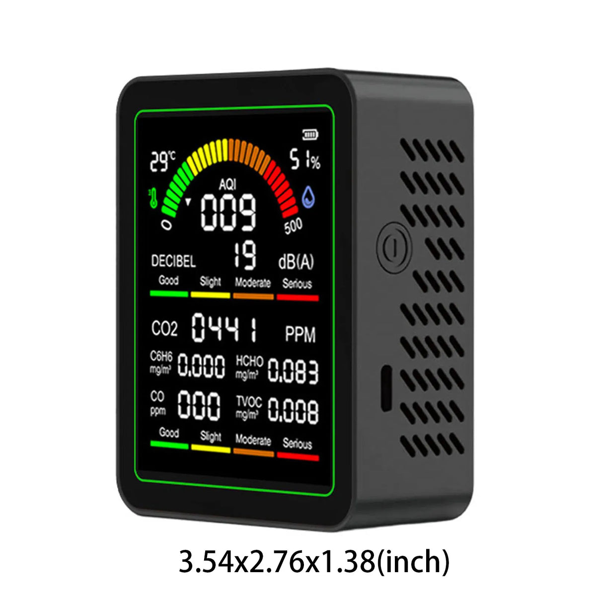 9-in-1 Air Quality Monitor – CO2, TVOC, HCHO, CO & Noise Air Quality Monitor Vue