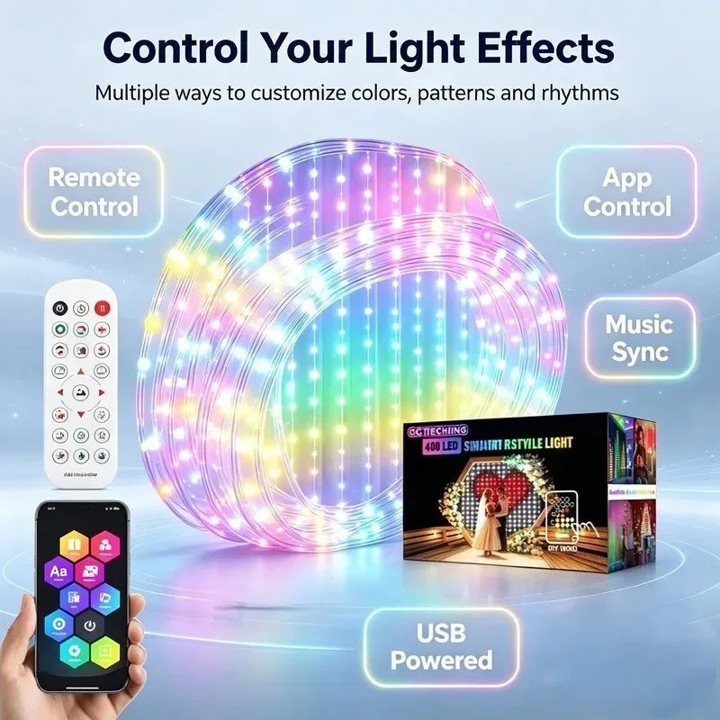 400 LED Smart RGB Fairy Curtain Lights, App Controlled Music Sync for Gaming Room Bedroom Window Decor Vue