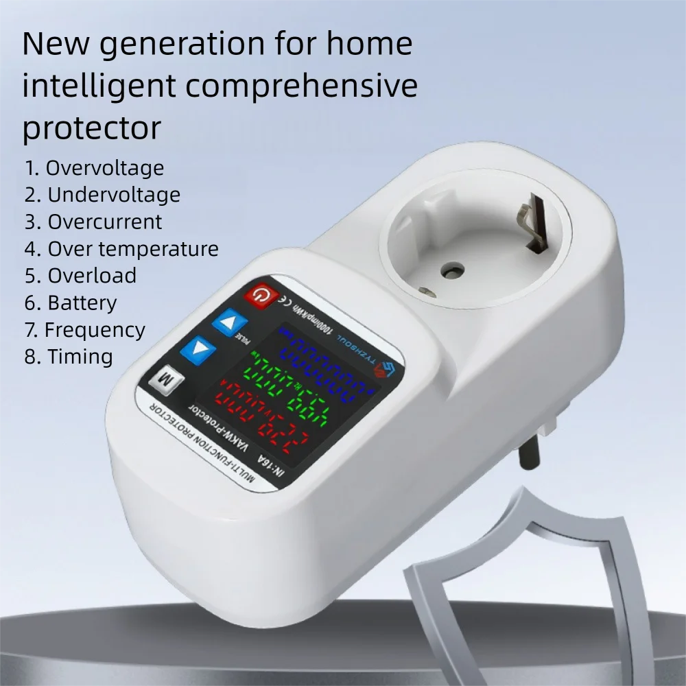 Multifunction Over Voltage Current Protector Socket 230V 16A Adjustable Timing Switch Temperature Control Undervoltage Protector Vue
