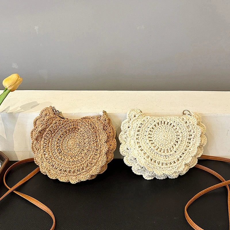 Vintage Woven Handbag Vacation Round Summer Beach Bag Fashion