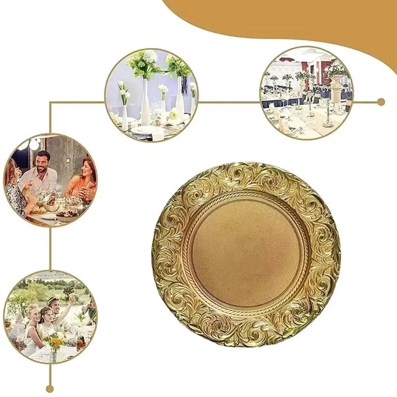 Reusable Gold Charger Plate Plastic Tableware for Party Banquet Event Wedding Home Table Setting Stylish Look Vue