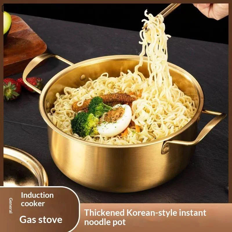 Korean Ramen Pot Stainless Steel Lid Soup Gold Plated Double Ear