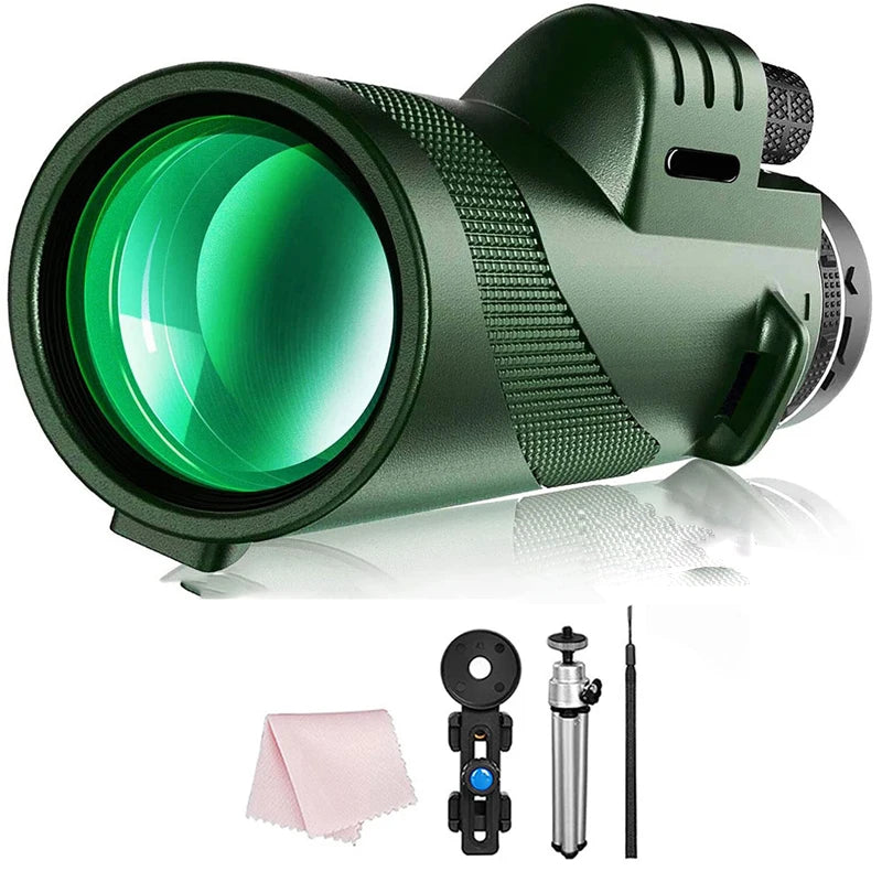 80x100 HD ZOOM Powerful Monocular Telescope Portable Binoculars Long Range Telescope Hunting Camping With Outdoor Camping Travel Vue GREEN SET