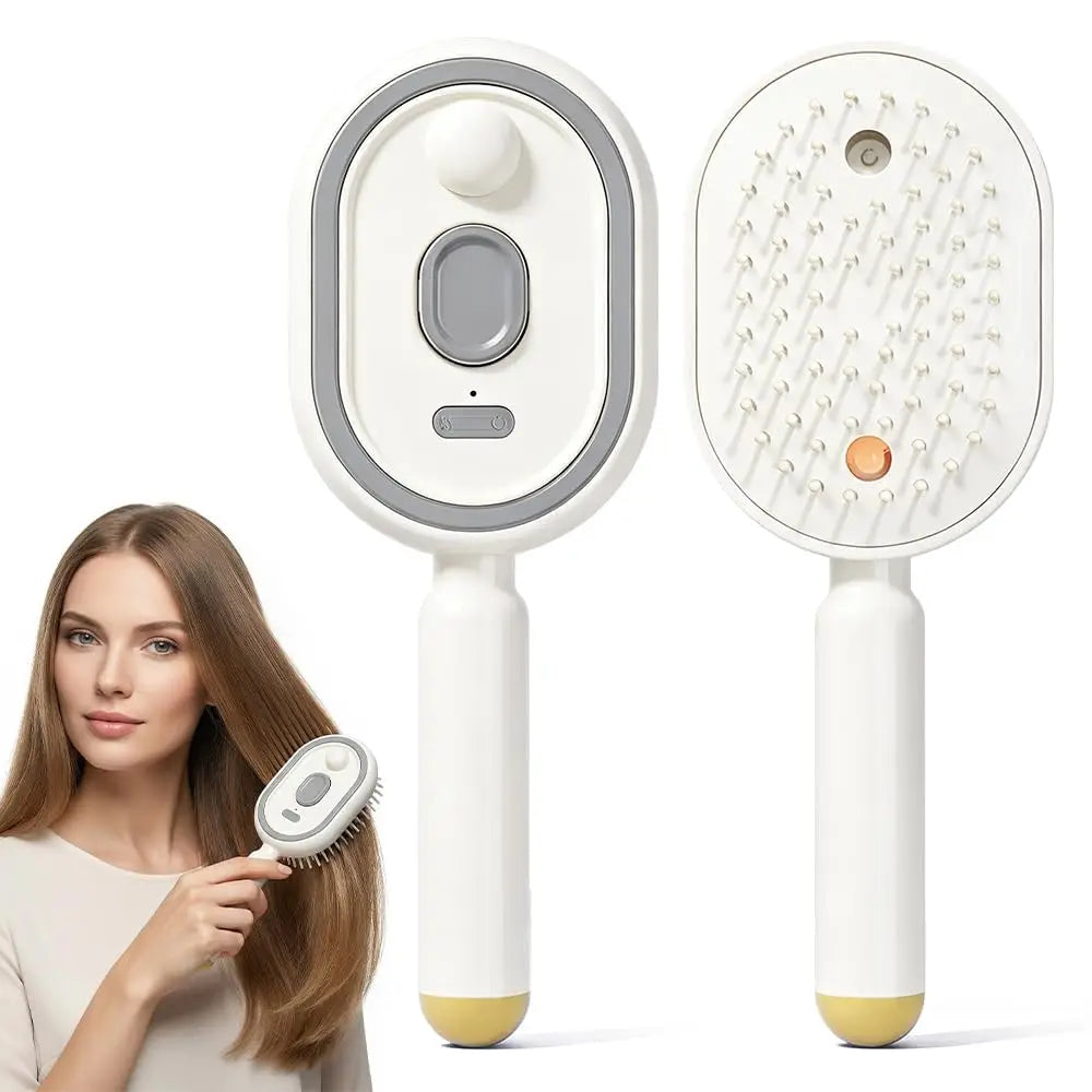 Electric Steam Brush, Rechargeable Detangling Steam Hair Straightener, Rechargeable Water Spray Hair Brush for Long Short Hairs Vue White