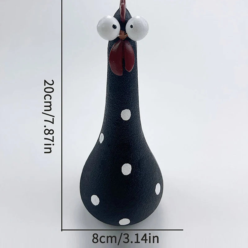 Quirky Big-eyed Chicken Figurine Colorful Polka Dot Resin Statue Long