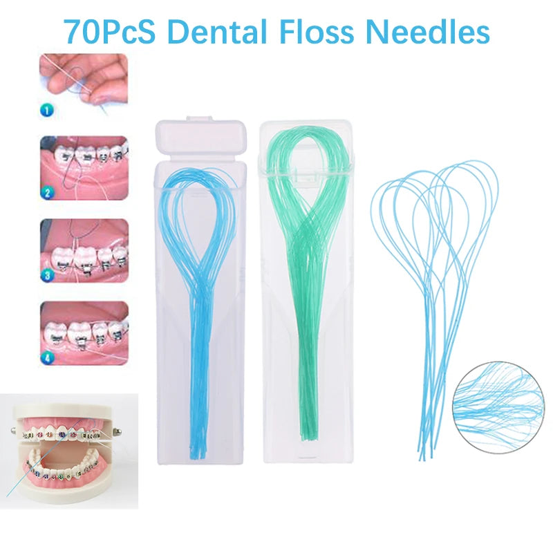 70Pcs/Box Dental Floss Threader Dental Traction Line 0.5mm Crown Brace Bridge Implant Hoop Threading Braces Traction Tool Vue