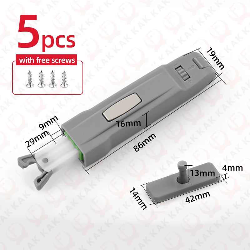 KAK 5PCS Push to Open Cabinet Catches Kitchen Buckel Locks Hidden Cabinet Handles Adjustable Damper Buffer Furniture Hardware Vue Type 2