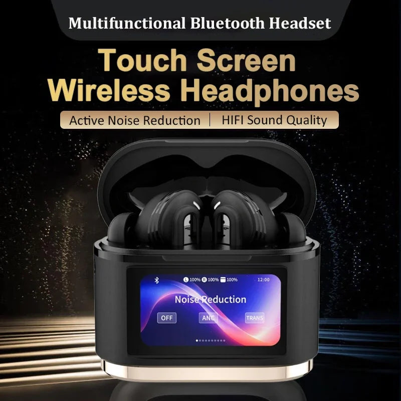 Wireless Earphones Smart Digital Display Touch Screen Bluetooth Headset Supports ANC ENC Active Noise Reduction Headphones Vue