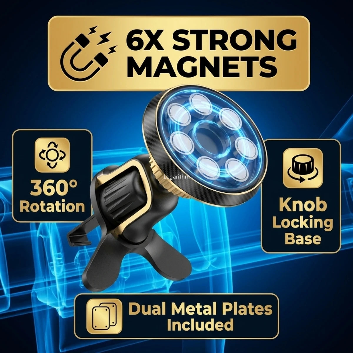 Universal Magnetic Car Phone Holder Strong Magnet Ultra Secure Car Mount for Air Vent 360° Adjustable for All Smartphones Vue