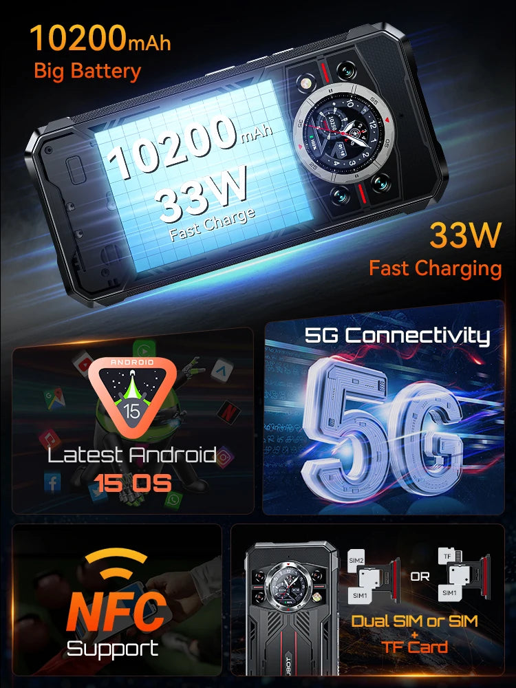 Cubot Rugged Smartphone 5G King Kong 11, Android 15, Up to 32GB RAM+256GB ROM, 108MP Camera, 10200mAh, Dual Screen, MTK7025, 6nm Vue