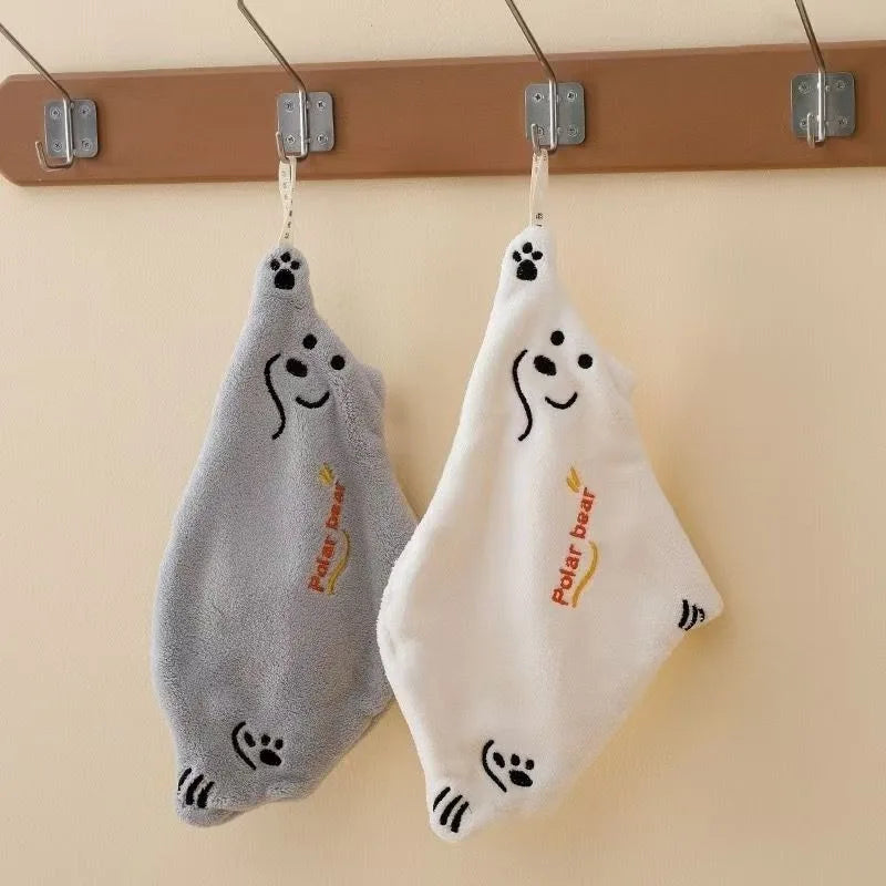 2pcs Polar Bear Hand Wiping Towel Super Absorbent Hanging Kitchen Towel Coral Design Thick Cartoon Hand Towel Vue