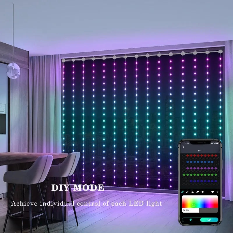 Smart LED Curtain Lights Colors Changing Fairy String Lights music sync with APP Control Waterproof for Bedroom Outdoor Decor Vue
