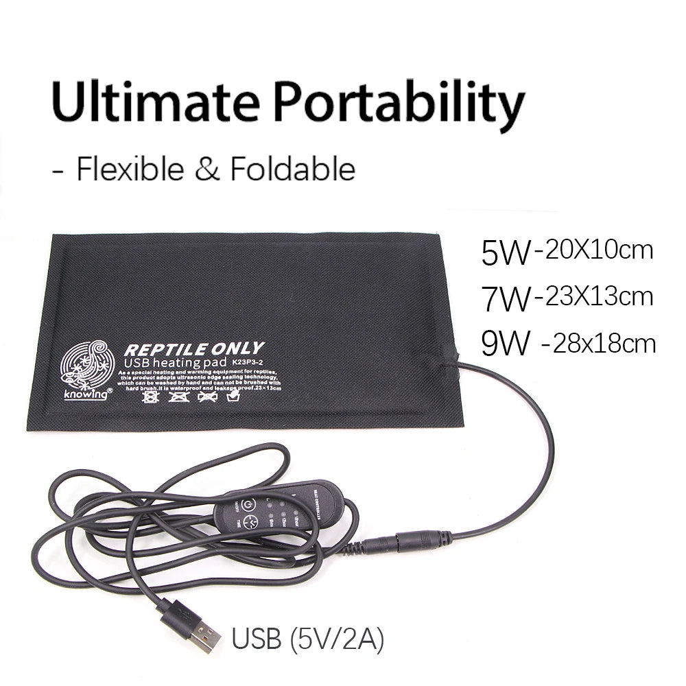 10x20cm 13x23cm 18x28cm USB Heating Mat with Temperature Controller for Reptiles Pet Lizard Terrarium Carbon Fiber Heating Pad Vue