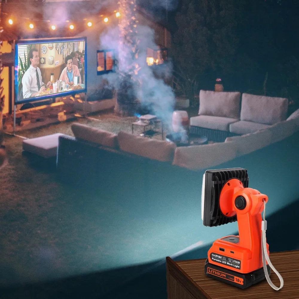 Portable LED Work Light Rechargeable Camping Light for Black&Decker 20V Batteries with Quick Charge Port for Indoor Outdoor Use Vue