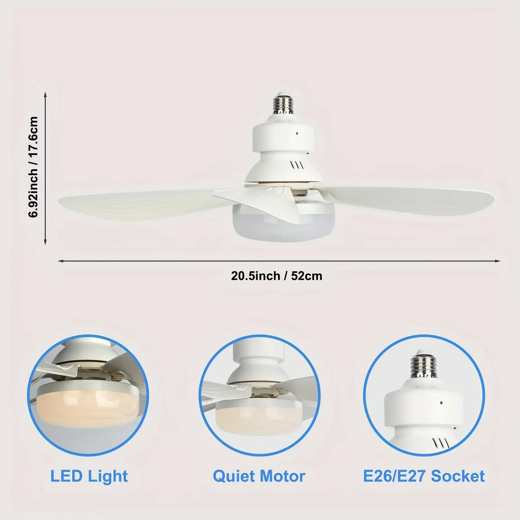 LED 40W Socket Ceiling Fan with Light, 20.5in Screw Ceiling Fans with Lights with Remote, for Bedroom/Garage/Kitchen Vue