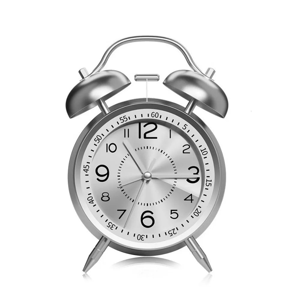 Silent Twin Bell Alarm Clock with Night Light Metal Frame Bedroom Alarm Clock Retro Fall-resistant Loud Alarm Clock Living Room Vue White