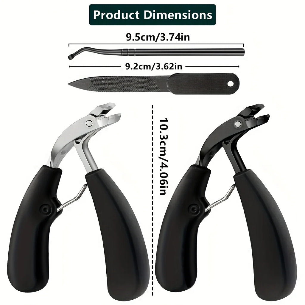 3pcs Wide Opening Nail Clippers with Curved Blades | Wide Opening Sharp Built-in Toenail Clippers with Long Handle Vue