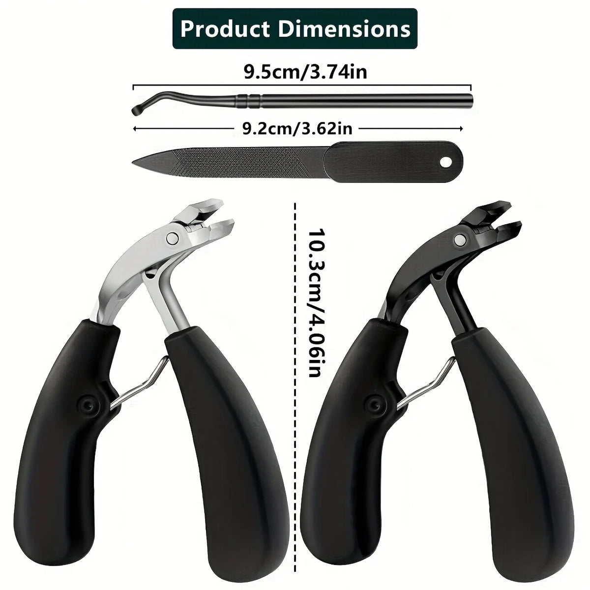 3pcs Wide Opening Nail Clippers with Curved Blades | Wide Opening Sharp Built-in Toenail Clippers with Long Handle Vue