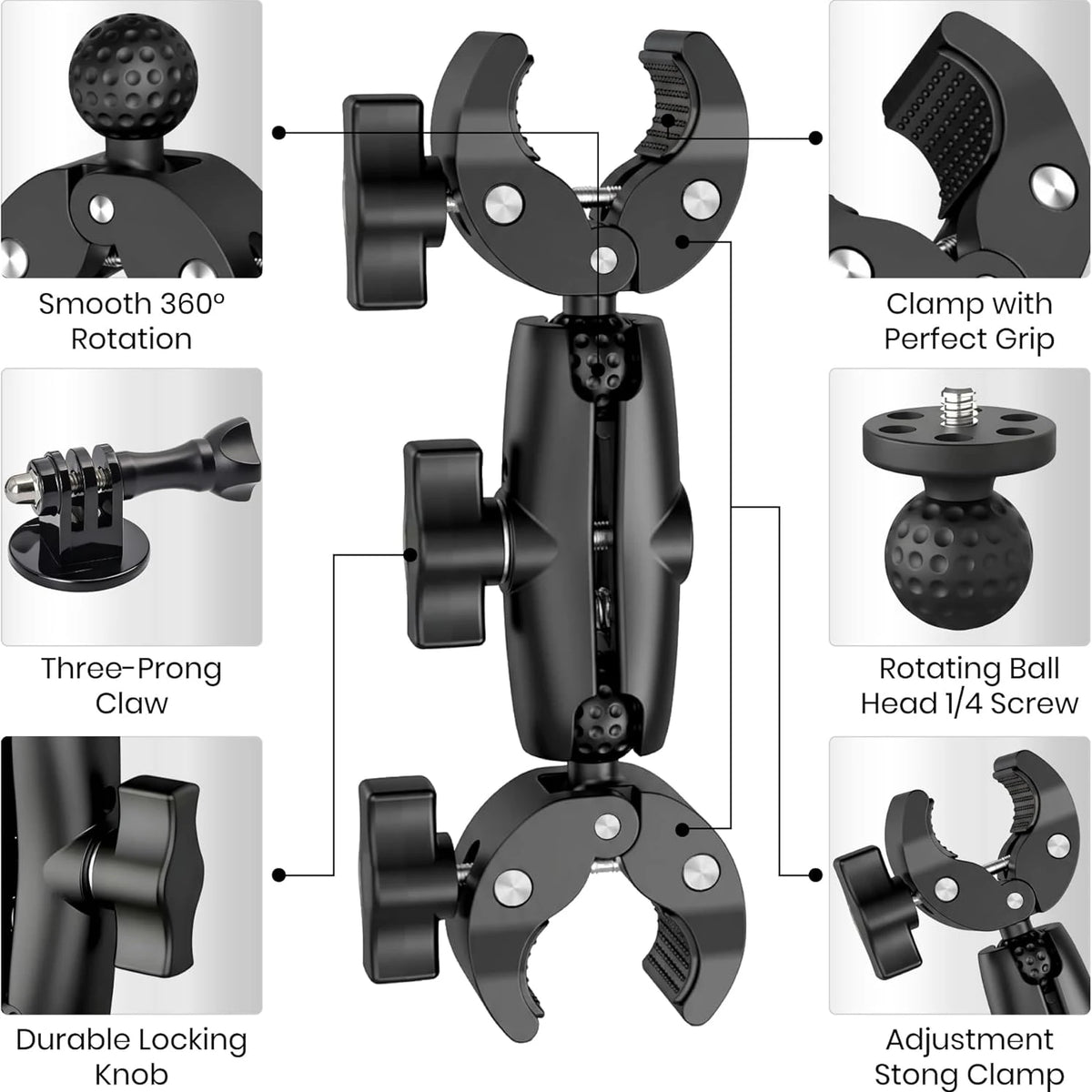 Double Head Clamp Kit For Insta360 X5 X4 X3 Motorcycle Bicycle Double Clip Bracket for GoPro 13 12 Action Camera Accessories Vue