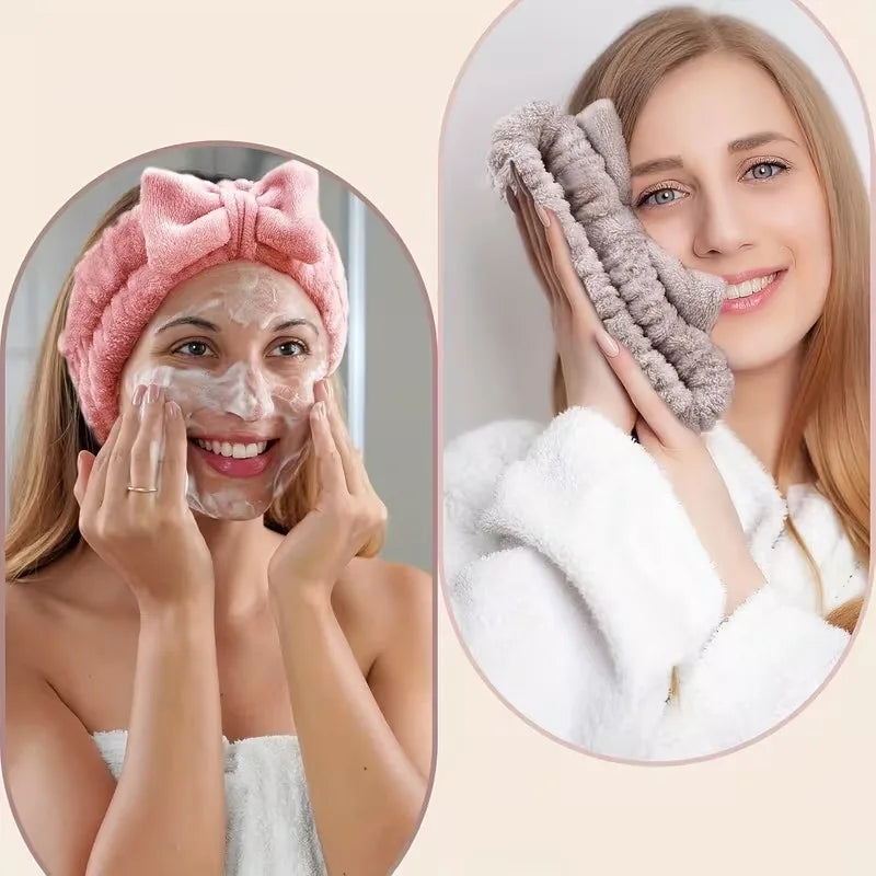 1-20PCS Light Beige Coral Fleece Headband Bow Design for Face Washing Makeup Yoga Turban Shower Hair Band for Women Girls Vue