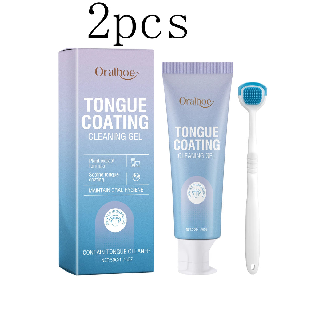 Tongue Cleaner For Remove Tongue Coating Inhibit Oral Bacteria Improve Bad Breath Freshener Tongue Cleansing Gel Toothbrush Set Vue 2set boxed