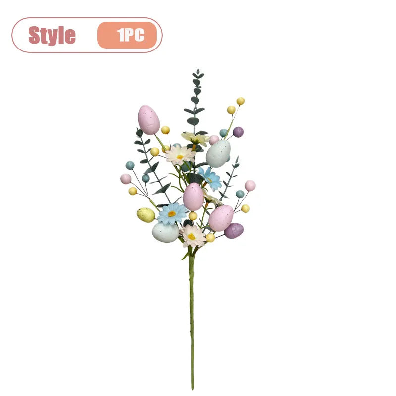 1-10PCS 2026 Easter Artificial Flower Arrangement with Eggs and Berries Plastic Spring Floral Decor for Home Easter Centerpiece Vue Style -1PC