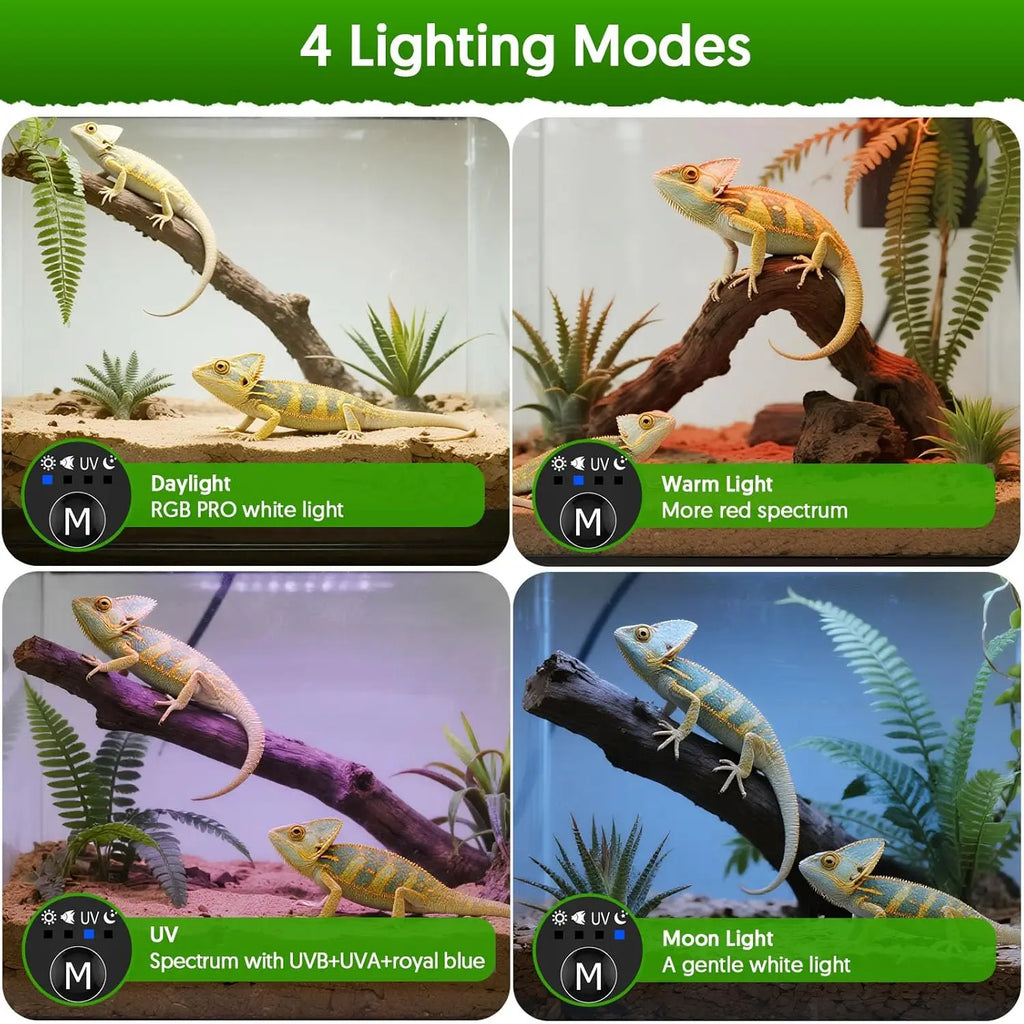 24W LED UVA UVB Reptile Lamp with Dimming and 4 Lighting Modes Timer LED Light for Reptiles Bearded Dragon Gecko Tortoise Lizard Vue