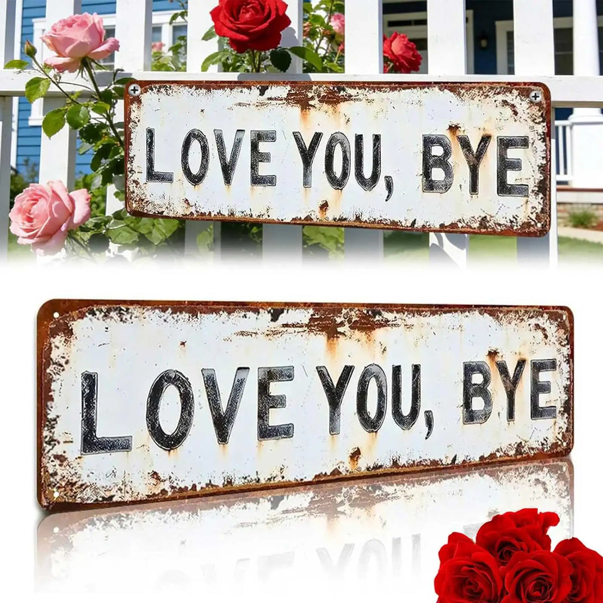 Love You Bye Vintage Metal Wall Sign | Retro Distressed Plaque Metal Wall Sign Vue