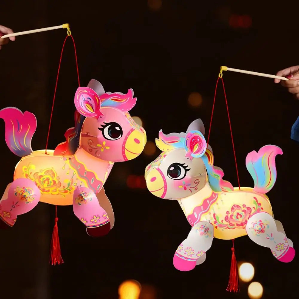 PVC Handheld Lantern Cartoon Chinese Style Blessing Lantern Traditional Pony Zodiac Horse Lantern Festival Party Vue