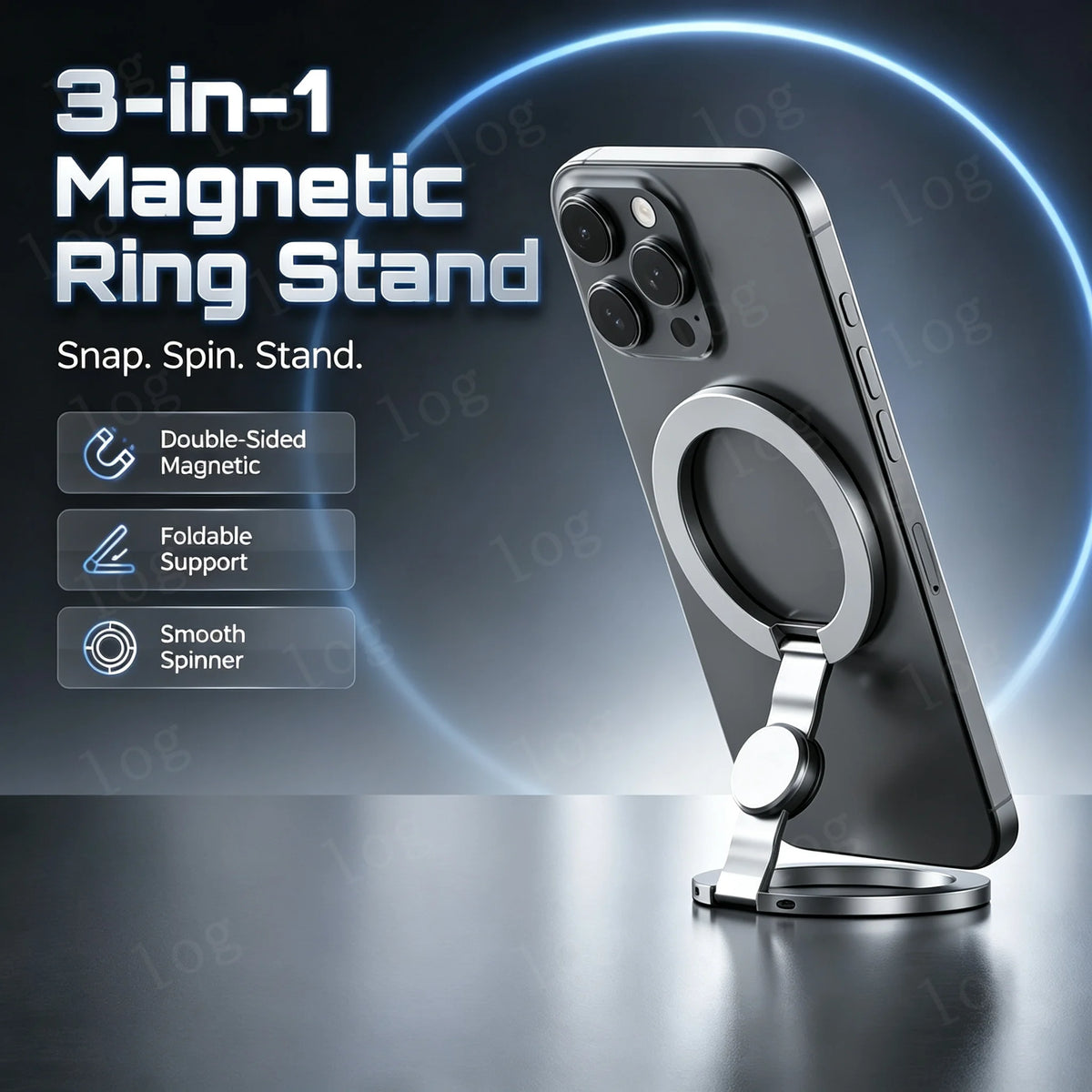 360° Rotatable Foldable Double-Sided Magsafe Phone Stand Strong Magnetic Finger Grip Holder Compatible iPhone 17 16 15 14 13 Vue