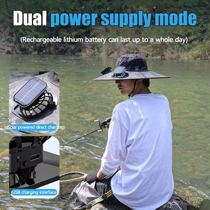 For Outdoor Camping Fishing Hiking Sunscreen Fisherman Hat Solar Fan Cap Portable Solar Charging Cap with Fan Suitable（with box） Vue