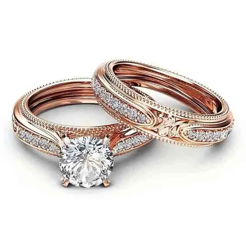 Huitan Rose Gold CZ Bridal Ring Set for Women – 2-Piece Bridal Ring Set Vue T0649 10