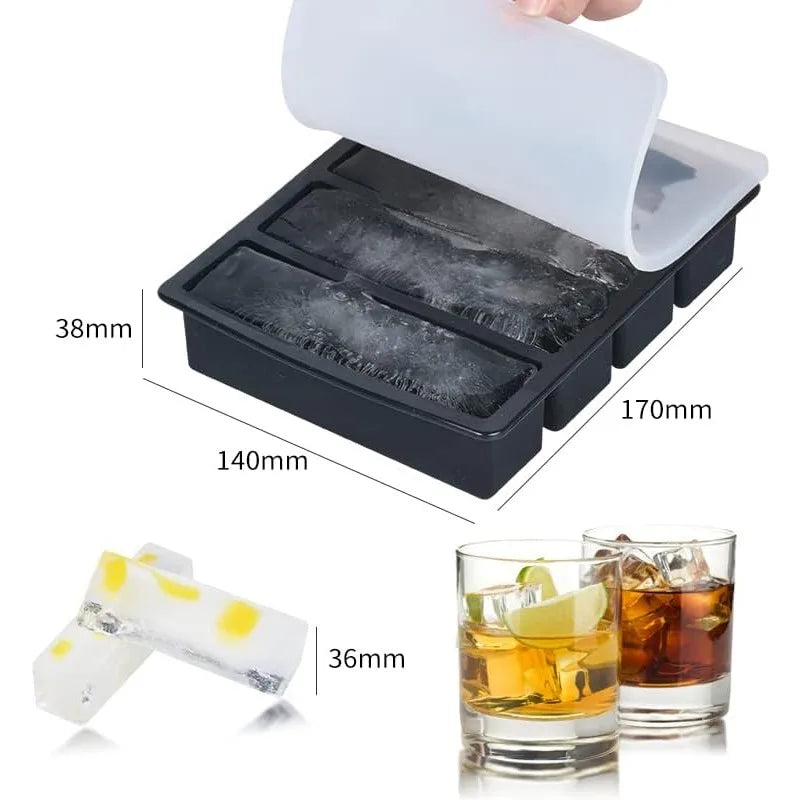 2pcs 4-Slot Large Rectangle Silicone Ice Cube Tray with Lid, Easy To Release, for Home and Commercial Use, Whiskey Ice Cube Mold Vue